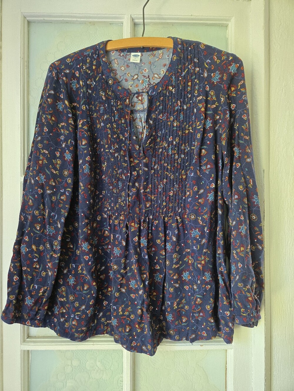 Old Navy Navy Floral Boho Peasant Blouse Medium